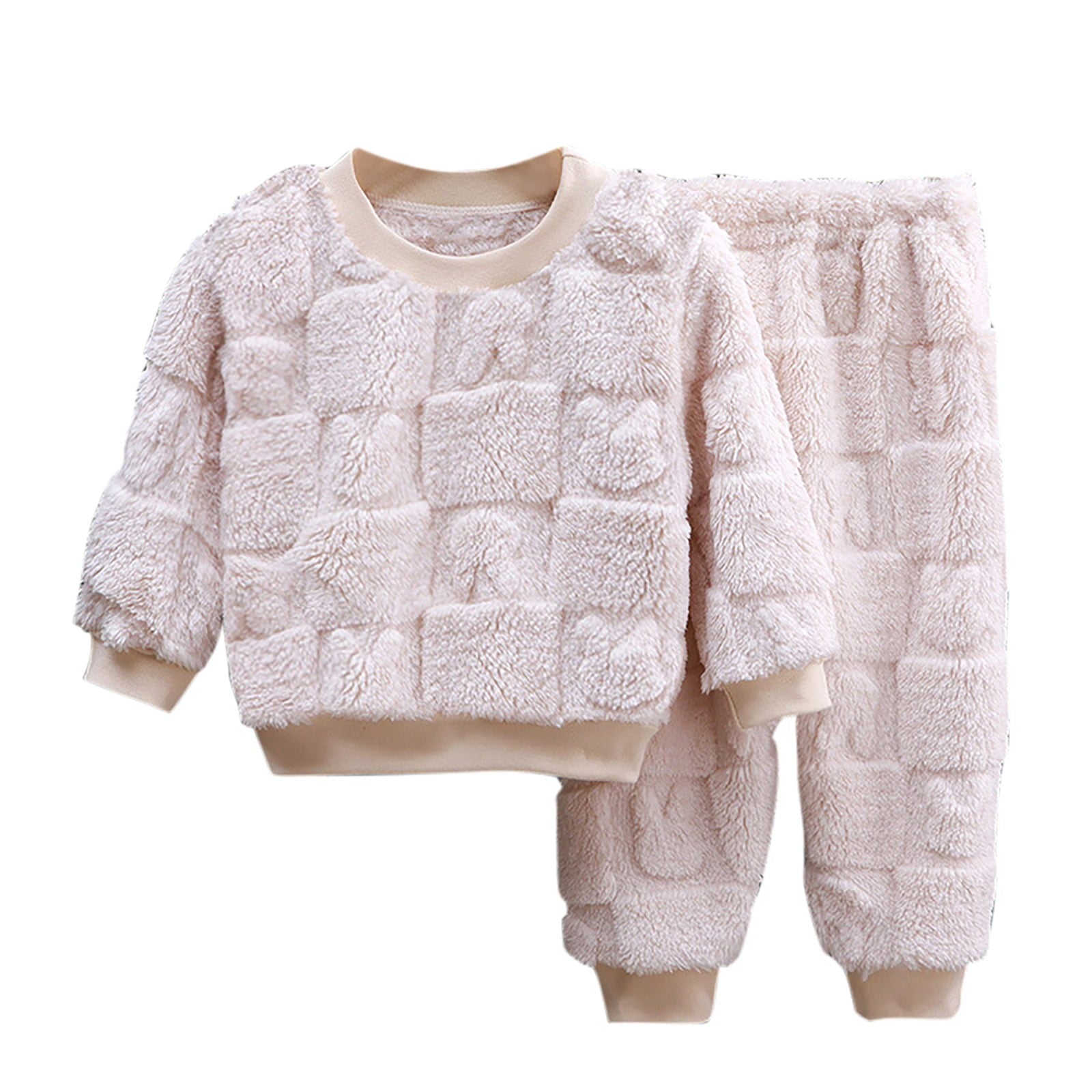 Annhoo Girl's Winter Warm Fleece Clothes 2 Piece Casual Outfits Long Sleeve Crew Neck Tops with Plush Pants Loungewear