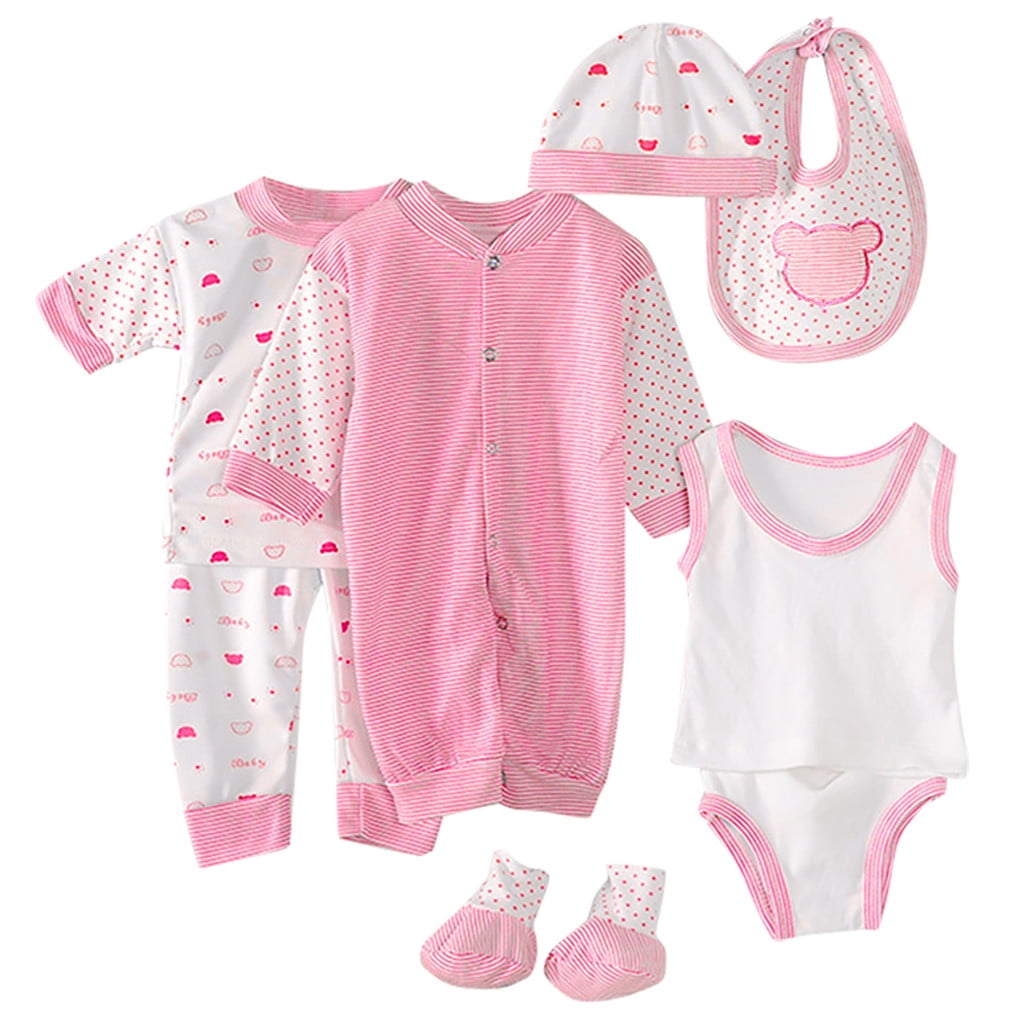 Baby Girl Gifts Shose+Romper Tops+Hat+Pants +Bib+Sock, 8-Piece Set(Newborn)