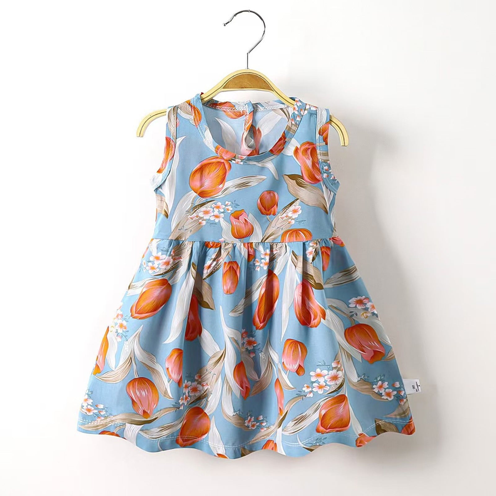 Cethrio Girls Sundresses, Cotton Flower Print Sleeveless Birthday Summer Dresses Dark Gray Size 6Months-11T