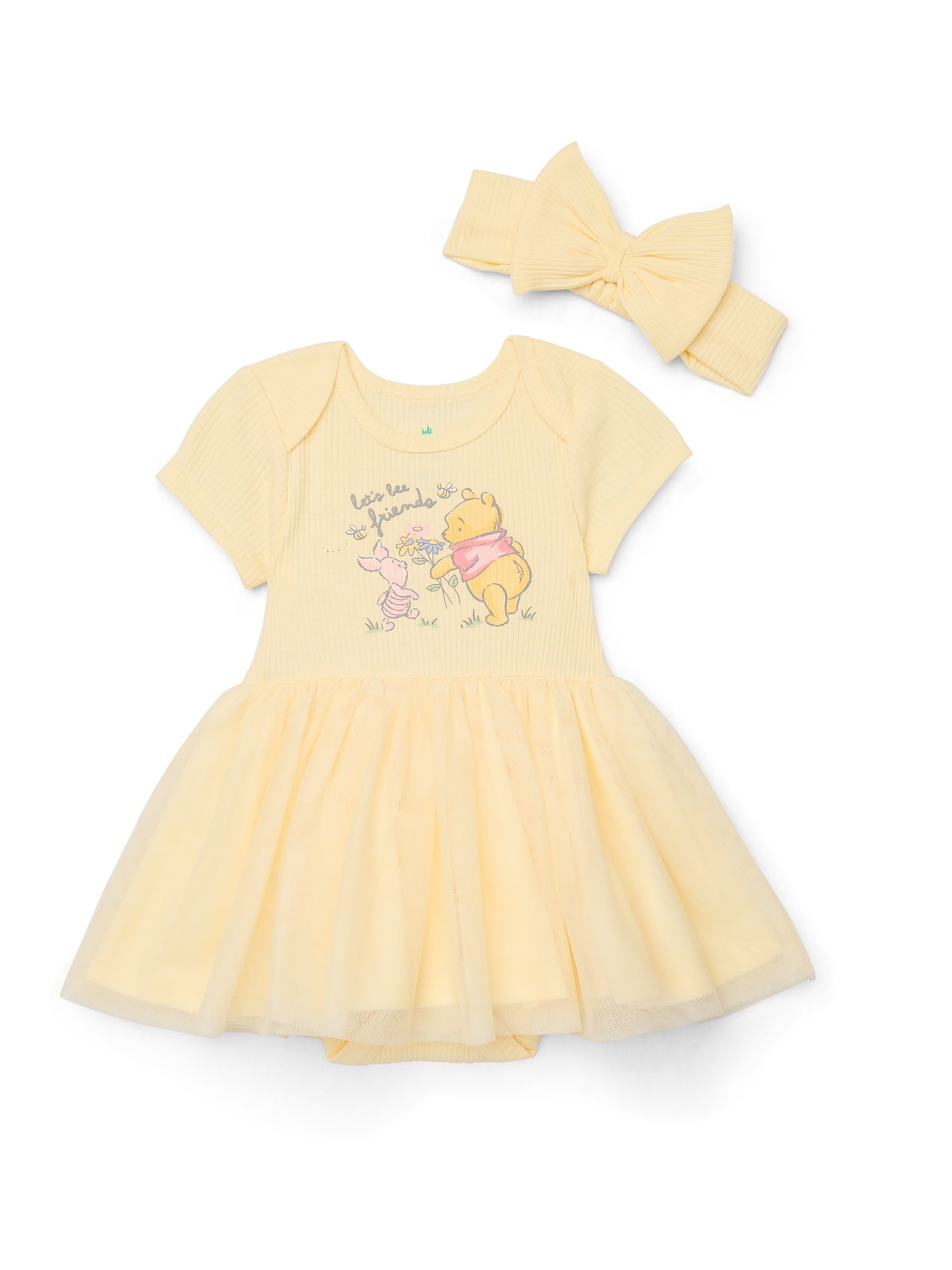 Disney Baby Wishes + Dreams Character Infant Baby Dress and Bow Headband Set, 2-Piece, Sizes Newborn-12 Months