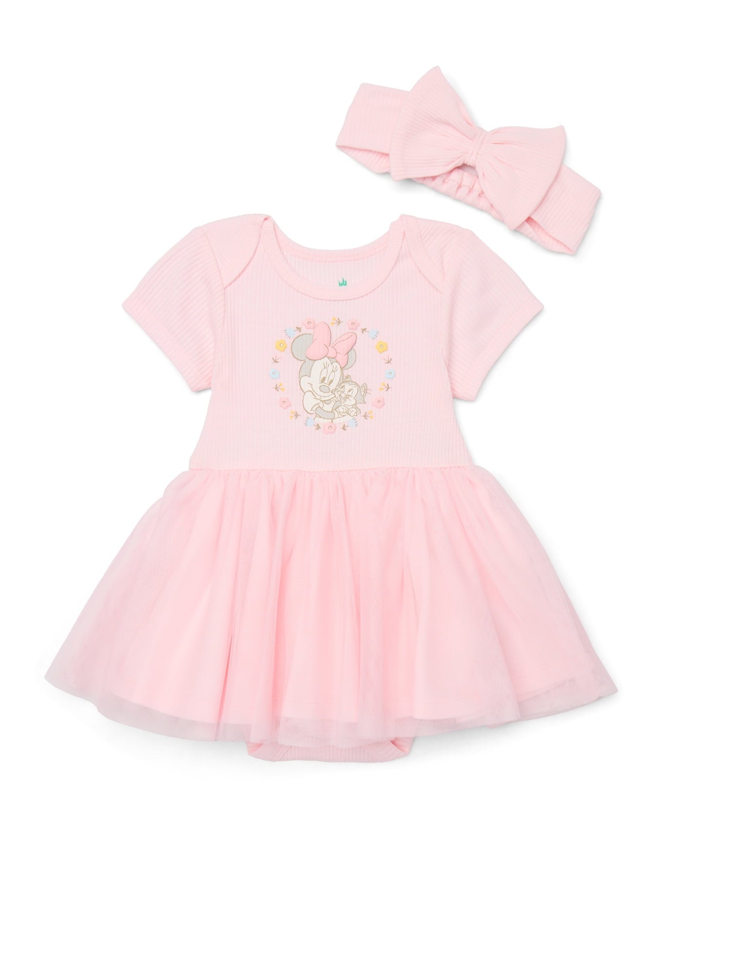 Disney Baby Wishes + Dreams Character Infant Baby Dress and Bow Headband Set, 2-Piece, Sizes Newborn-12 Months