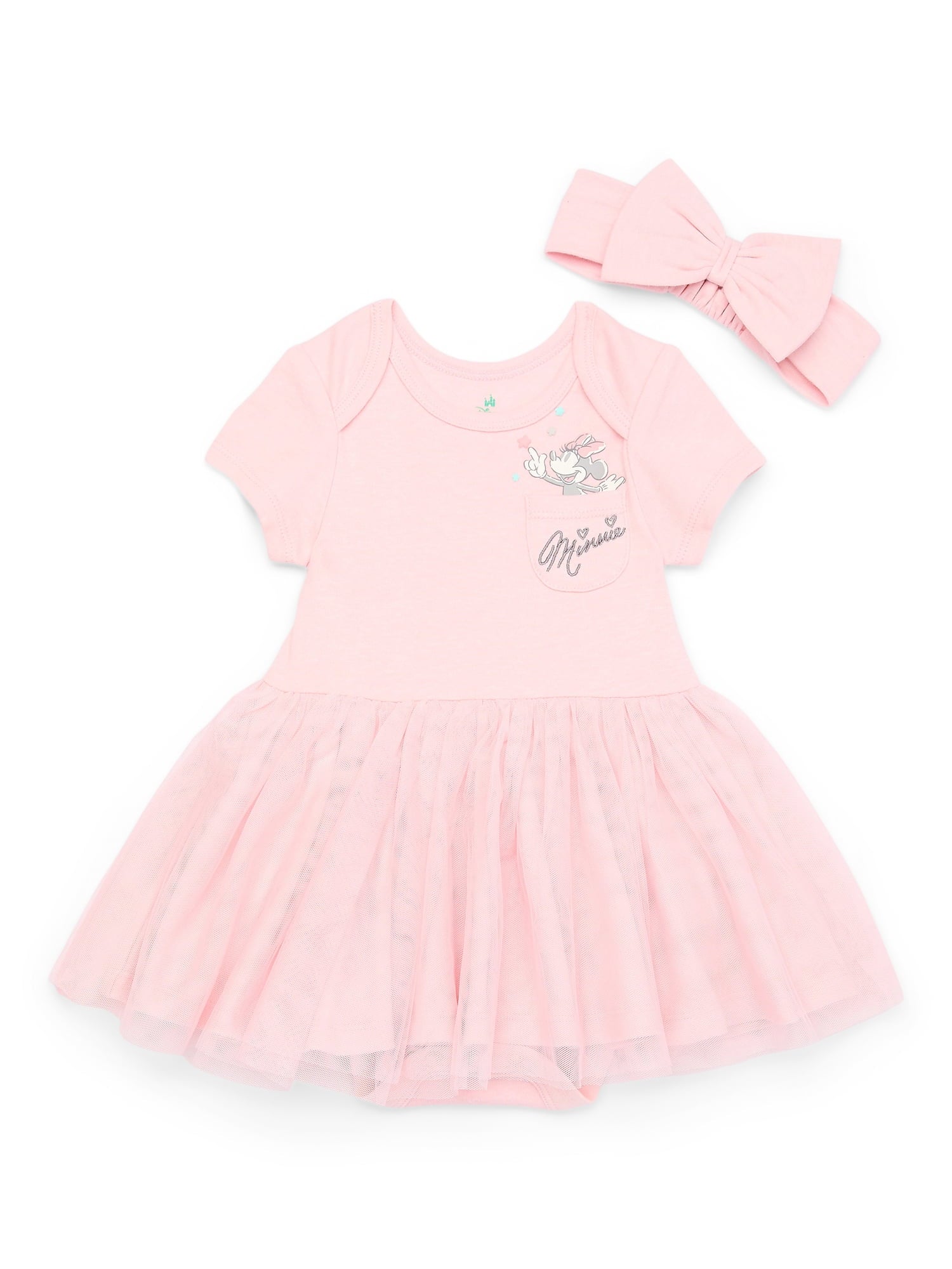 Disney Baby Wishes + Dreams Character Infant Baby Dress and Bow Headband Set, 2-Piece, Sizes Newborn-12 Months