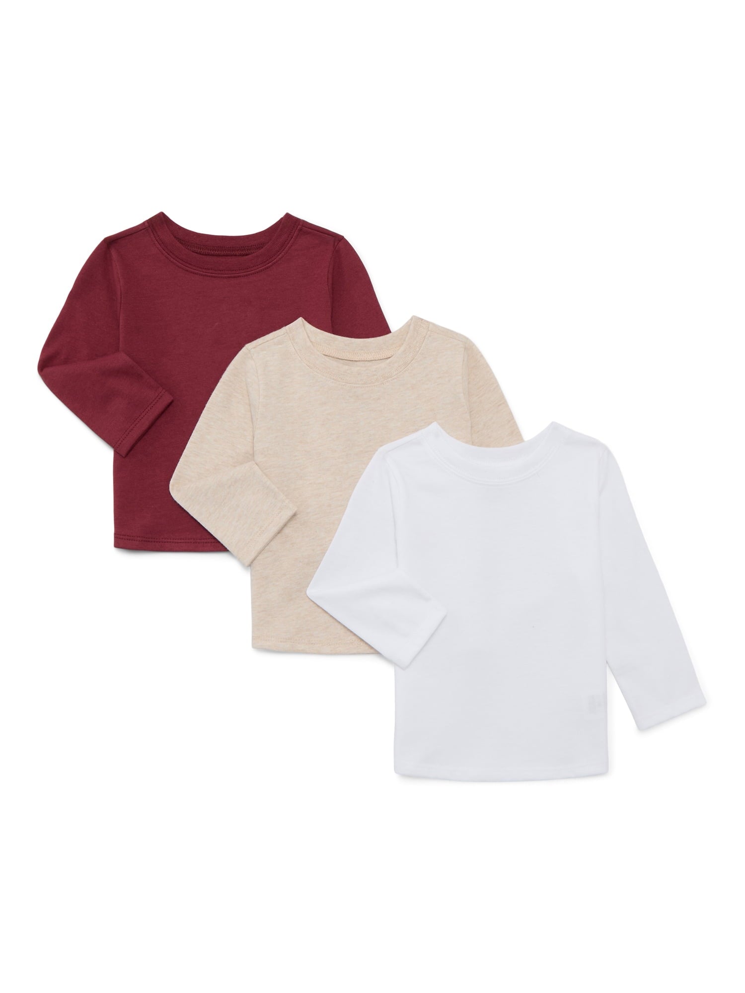 Garanimals Baby Boys Solid Tee with Long Sleeves, 3-Pack, Sizes 0M-24M