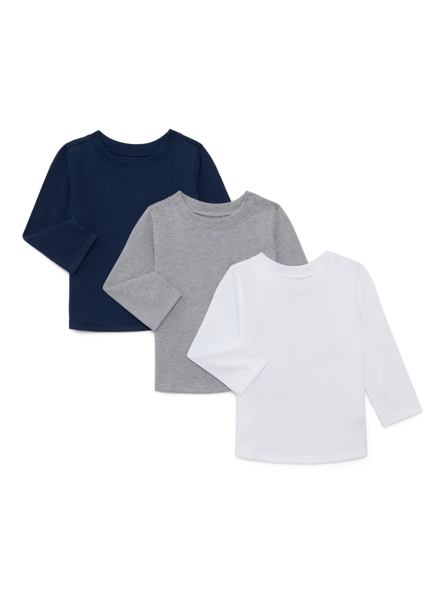 Garanimals Baby Boys Solid Tee with Long Sleeves, 3-Pack, Sizes 0M-24M