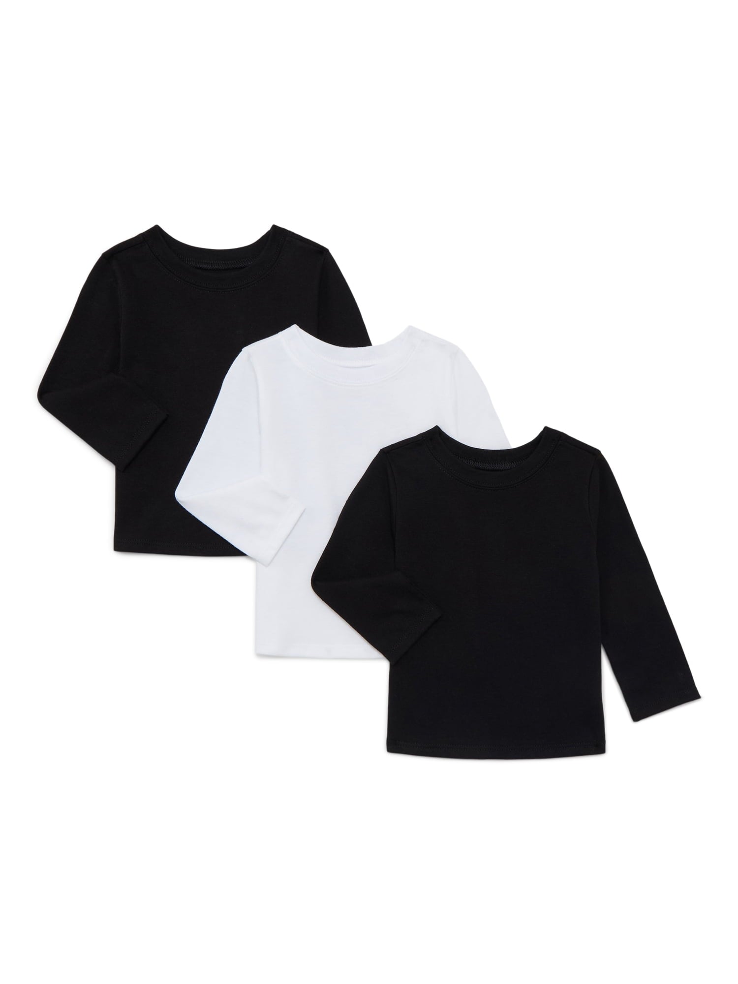 Garanimals Baby Boys Solid Tee with Long Sleeves, 3-Pack, Sizes 0M-24M