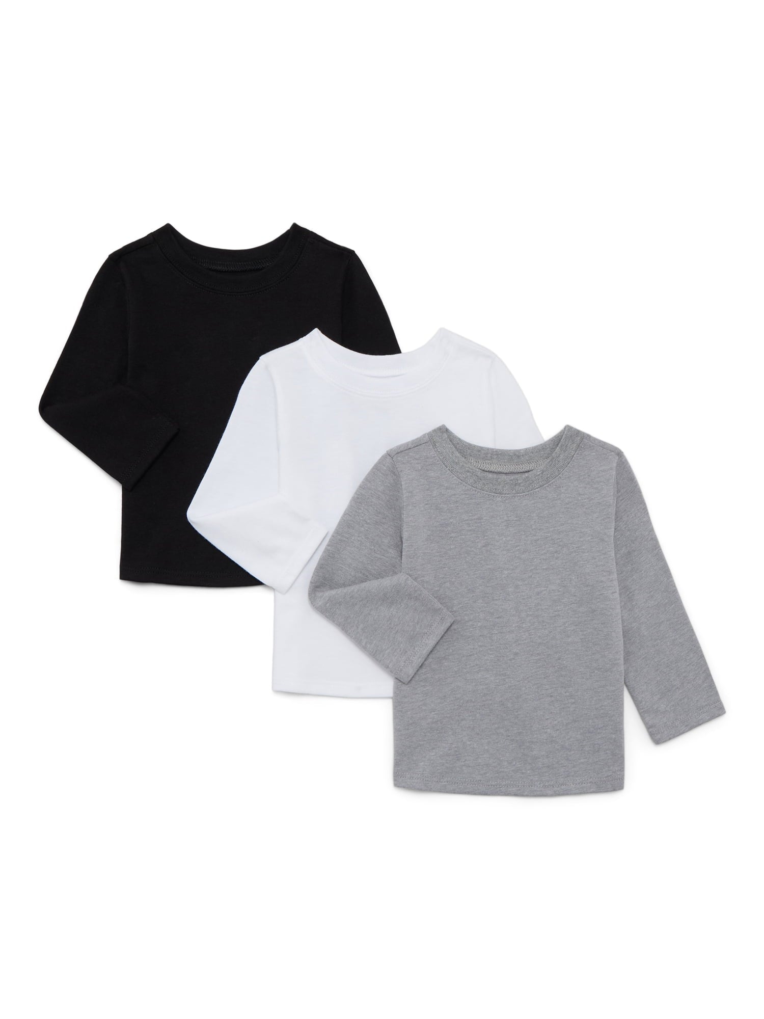 Garanimals Baby Boys Solid Tee with Long Sleeves, 3-Pack, Sizes 0M-24M