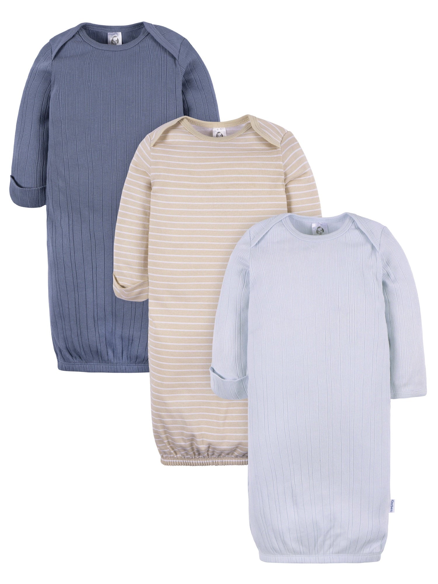 Gerber Baby Neutral Long Sleeve Gowns, 3-Pack, Sizes Newborn - 0/3 Months