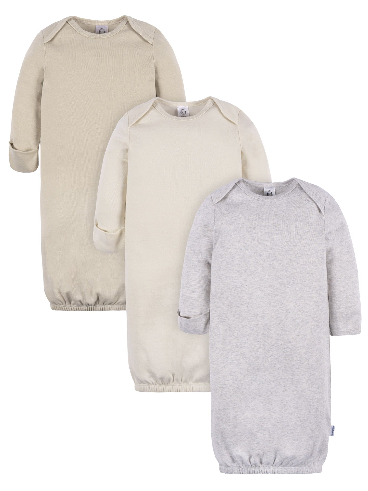Gerber Baby Neutral Long Sleeve Gowns, 3-Pack, Sizes Newborn - 0/3 Months