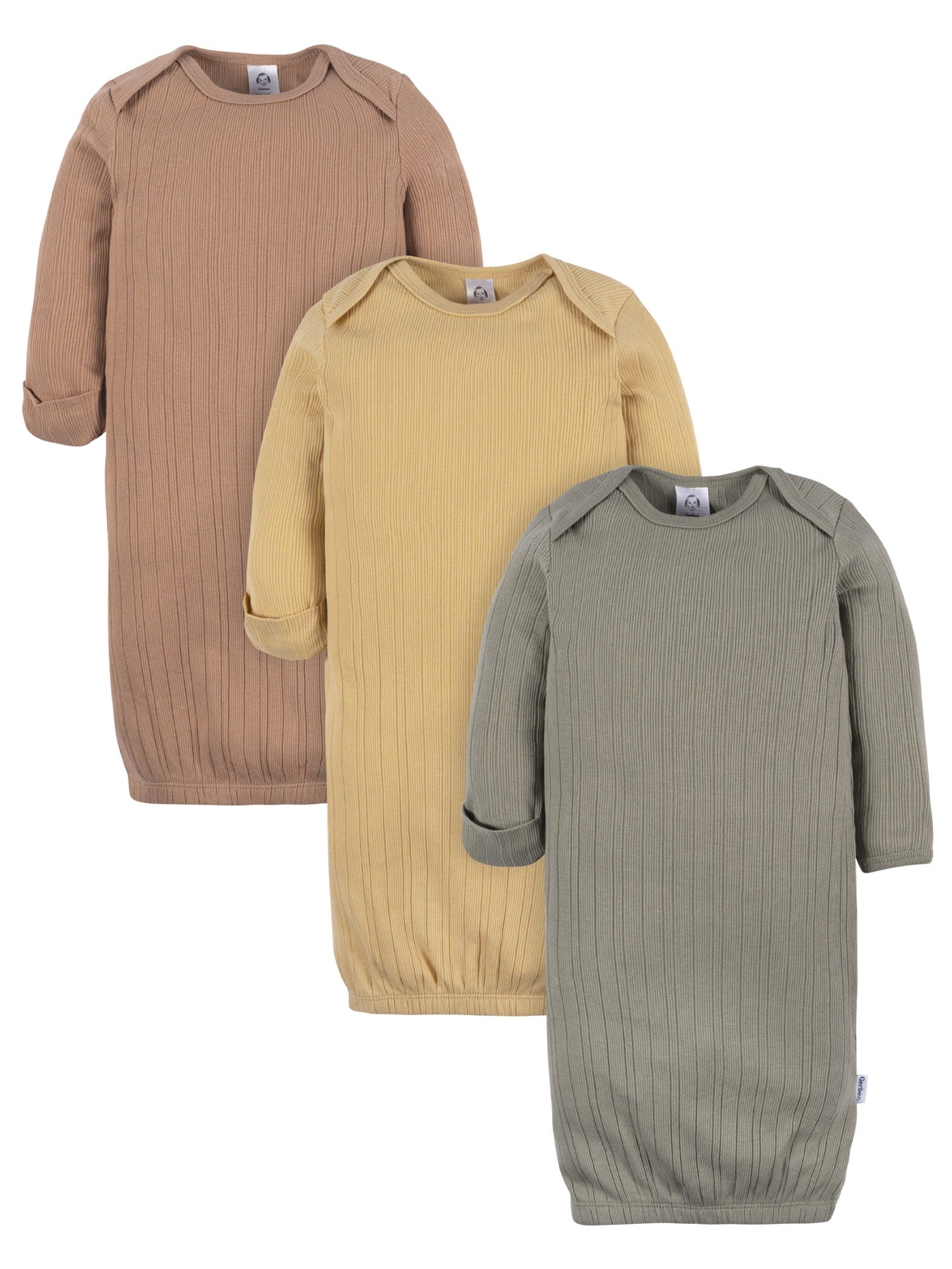 Gerber Baby Neutral Long Sleeve Gowns, 3-Pack, Sizes Newborn - 0/3 Months