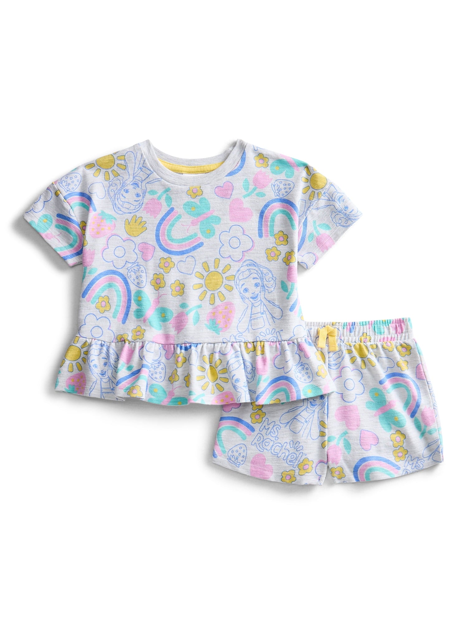 Bluey Toddler Girls Short Sleeve Graphic Tee and Matching Ruffle Shorts Set, 2-Piece, Sizes 12M-5T