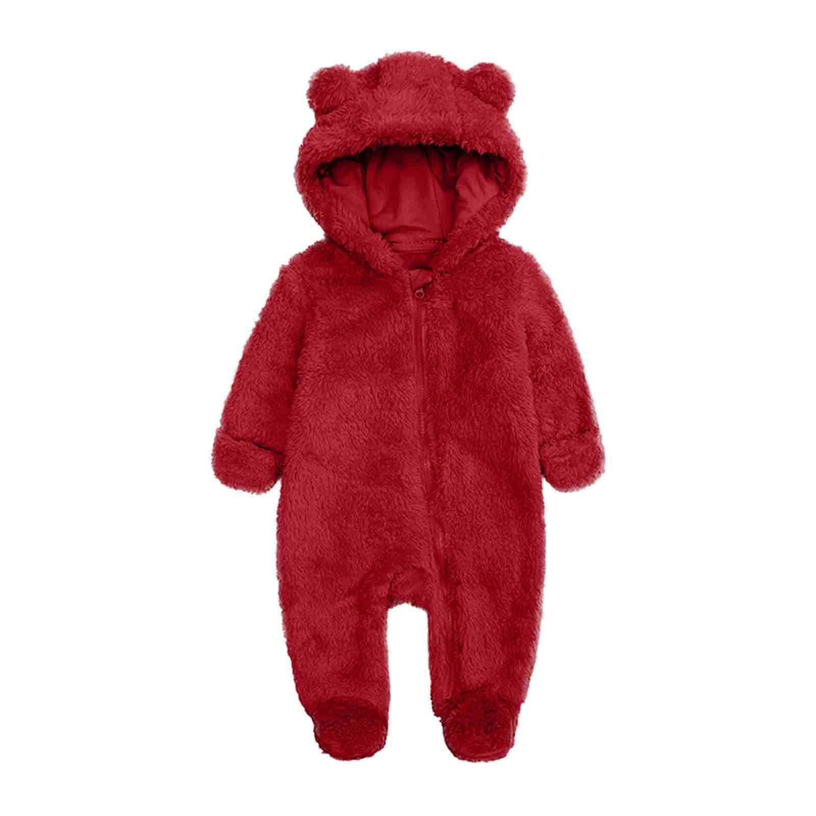 breaise Baby Newborn Bear Fleece Snowsuit Winter Coat Warm Hooded Jumpsuit for Baby boy girl