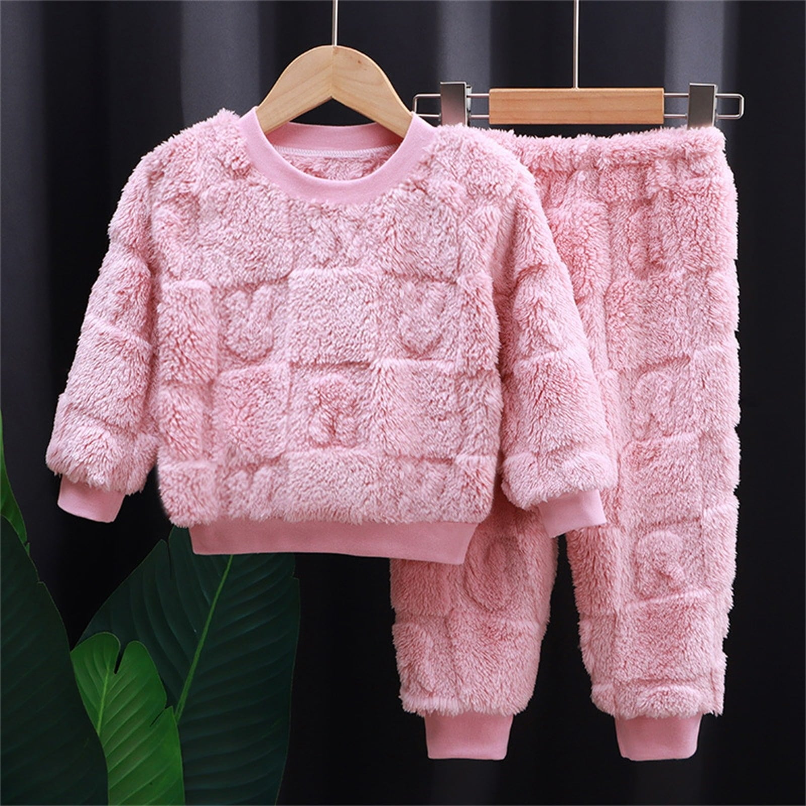 Annhoo Girl's Winter Warm Fleece Clothes 2 Piece Casual Outfits Long Sleeve Crew Neck Tops with Plush Pants Loungewear